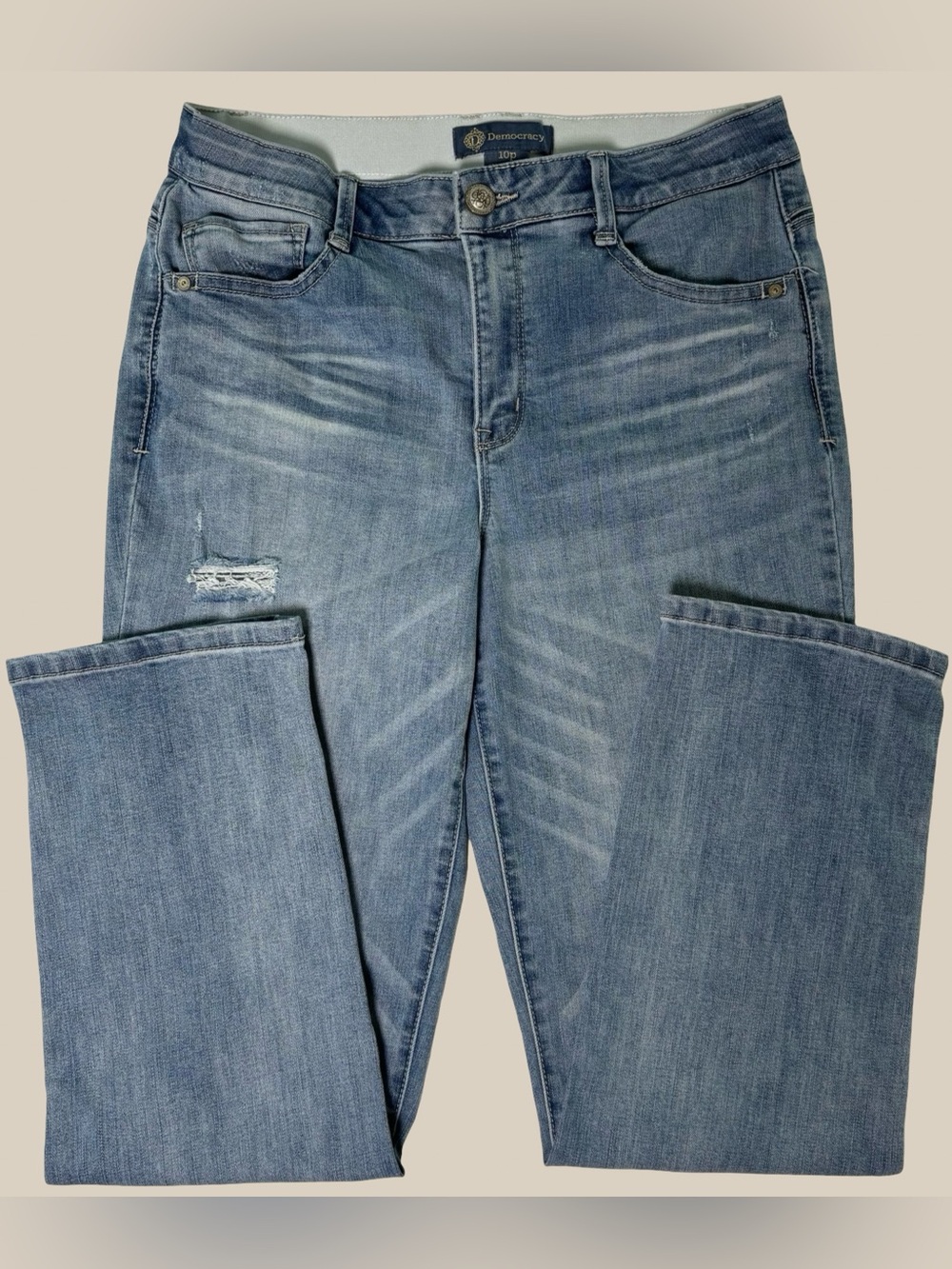 Democracy Ab'solution Straight Leg Jeans Medium Wash Distressed Stretch 10P